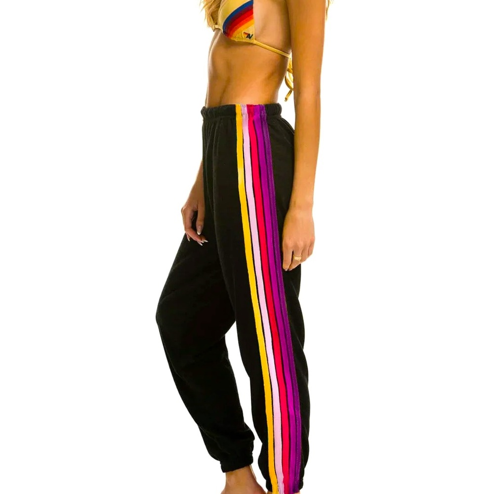 Aviator Nation Black Sweatpants With Stripes - Luxurious, Soft, Super Stylish!
